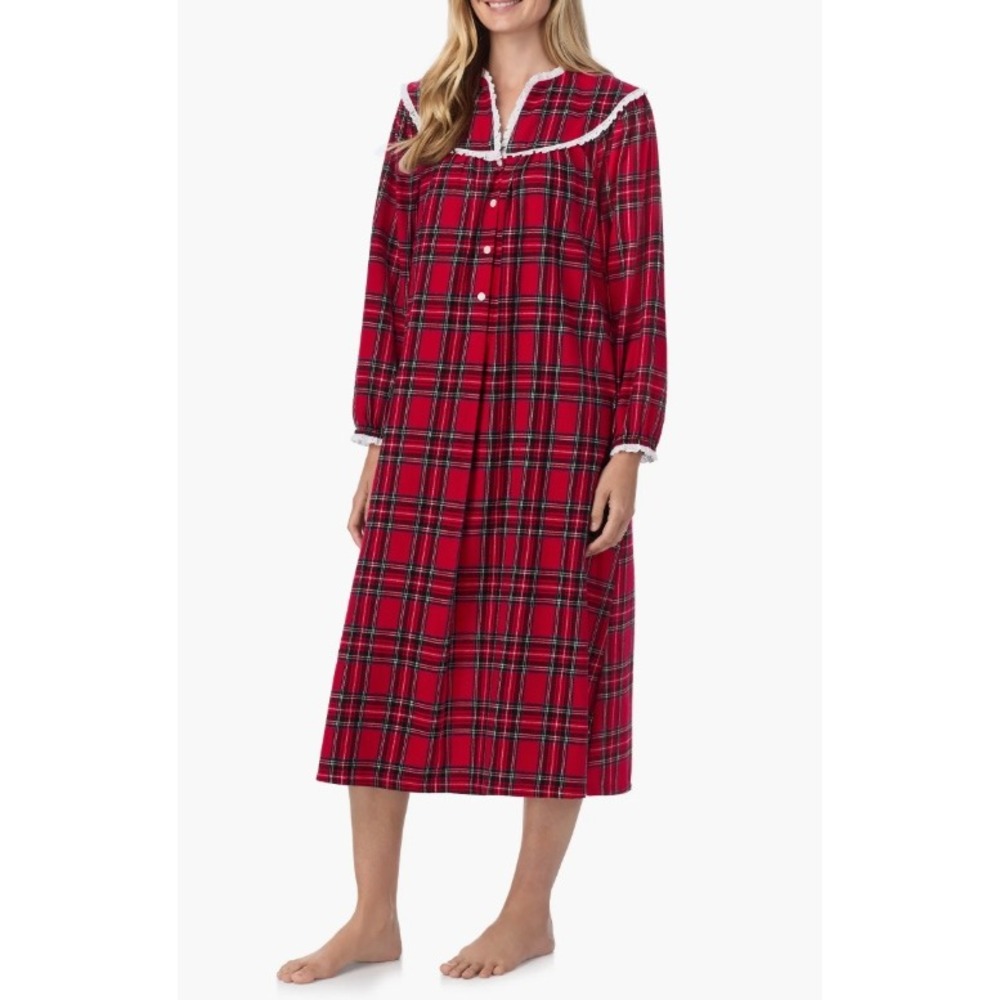 LANZ OF SALZBURG 100% Cotton Ballet Nightgown Red Plaid Flannel Women Size Small